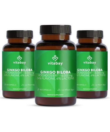Vitabay Ginkgo Biloba 6000 mg |540 capsules |Time -optimized tax |With 24% Flavone & 6% Lactone |Laboratory test & made from high -quality raw materials 180 pieces (3 pack)