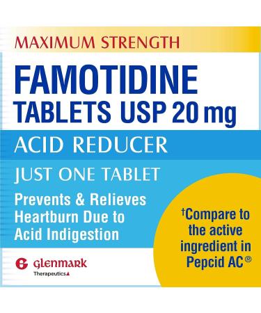 Glenmark Famotidine Tablets 20mg - 200 Count | Maximum Strength Acid Reducer for Heartburn Relief - Buy Online on GoSupps.com