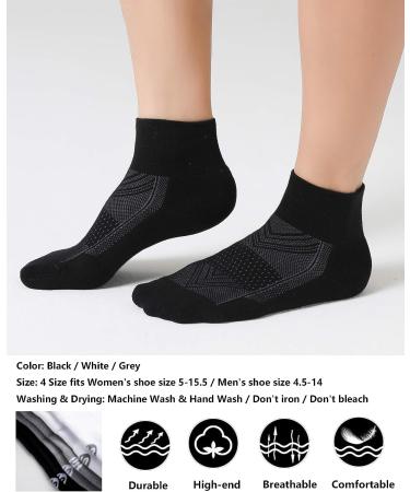 CelerSport Men's Ankle Socks 6 Pack - Cushioned Sport Athletic Running Socks, Black (Size 9-12) - Buy Online on GoSupps.com