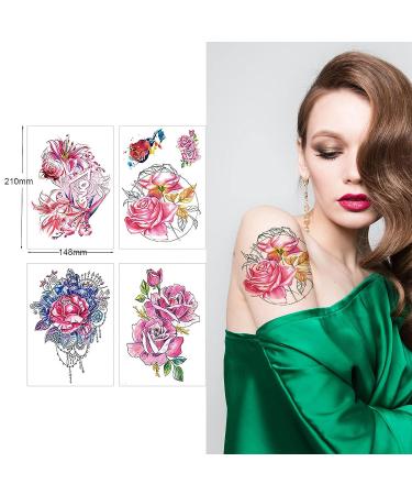 CAIJINEW 20 Sheets Large Flowers Temporary Tattoos - Waterproof, Long Lasting, Realistic Fake Arm Tattoo Stickers for Women, Girls, and Kids - Color 02 - Buy Online on GoSupps.com