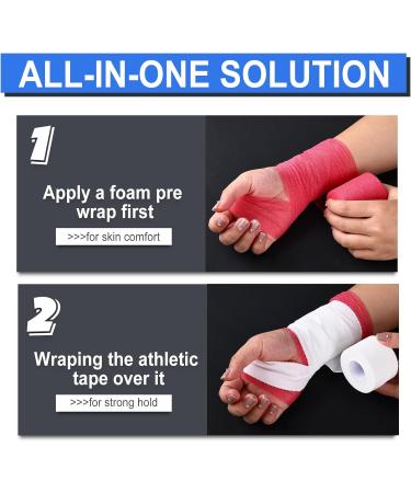 Prewrap Athletic Tape Set - 4 Foam Pre Wrap Rolls & 2 White Athletic Tape Rolls for Sports Injury Protection - Ideal for Ankles Wrists Hair & More - Buy Online on GoSupps.com