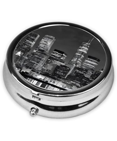 New York Paintings Round Pill Box | 3 Compartment Mini Decorative Travel Medicine Organizer - Black - Buy Online on GoSupps.com