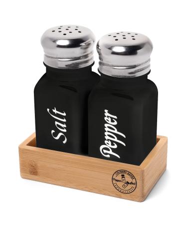 Glass Farmhouse Salt and Pepper shakers set - Cute Black Salt and Pepper Shakers for Home Restaurant or wedding Gifts - Perfect addition to any kitchen Decor - Rustic Salt and Pepper Shakers (BLACK)