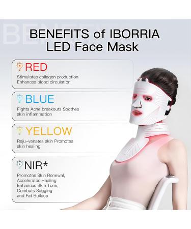 IBORRIA Led Face Mask Light Therapy for Face and Neck Red Light Therapy with Near Infrared Light Flexible Silicone Light Therapy Mask Red Light Mask for at Home Face Masks Skincare (White) - Buy Online on GoSupps.com