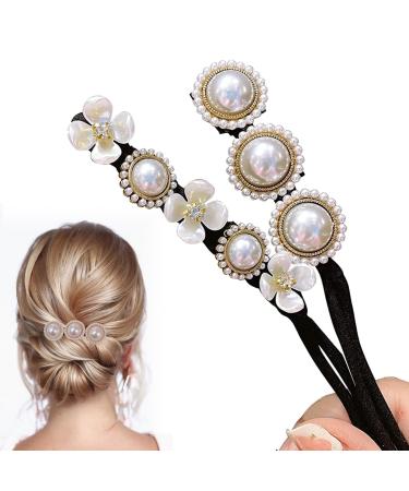 2 pieces of magical hair knot pearl flowers hair bun ladies donut hair bun maker magical hair knot maker for women hair knot form set for children girls women - Buy Online on GoSupps.com
