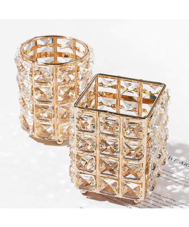 Torribala 2 Pieces Crystal Pen Holder Glass Container in Japanese Metal Luxury Beauty Tool Storage - Buy Online on GoSupps.com