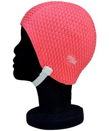 Blue Reef Classic Retro Dotted Swim Cap Solid Color One Size Adult with Adjustable Strap hot pink