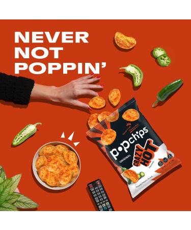 Popchips Potato Chips Crazy Hot 0.7oz 12ct Single Serve - Low-Calorie, Kosher, Gluten-Free, Healthy Snacks for Adults & Children - Non-Fried, 3g Fat, 90 Calories Per Bag (Pack of 12) - Buy Online on GoSupps.com