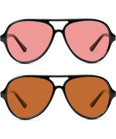 FL-41 Rose & FL-60 Brown Amber Tinted Blue Light Aviator Glasses | Relief for Migraines Light Sensitivity & Screen Glare - Buy Online on GoSupps.com