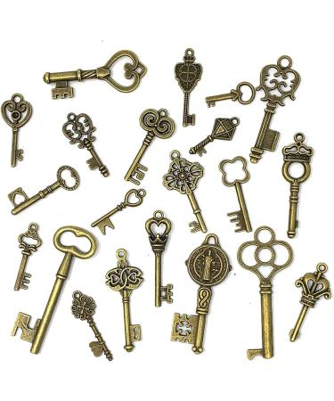 JIALEEY 125 PCS Vintage Skeleton Key Set Charms - Antique Style Bronze Brass Keys for DIY Jewelry Making and Wedding Favors - Buy Online on GoSupps.com