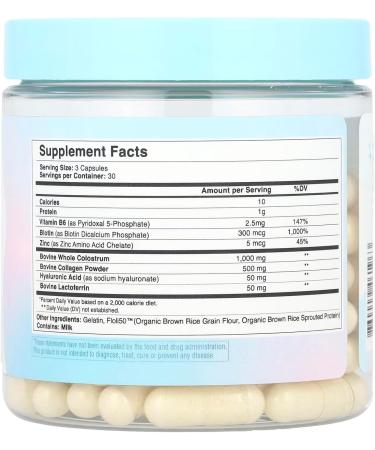 WONDERCOW Hair Skin and Nails Vitamins w/Bovine Colostrum Collagen Hyaluronic Acid Biotin Zinc & Lactoferrin Supports Faster Hair Growth Stronger Nails and Glowing Skin (30 Servings Capsule) Capsule 90 Count (Pack of  - Buy Online on GoSupps.com