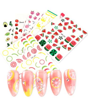 Summer Fruit Nail Art Stickers - Cute Lemon, Strawberry, Cherry, Watermelon, Avocado Designs - Nail Decals for Women and Girls - Buy Online on GoSupps.com