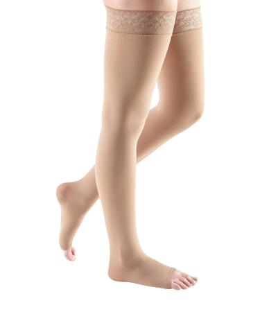 mediven comfort for women 20-30 mmHg Thigh High Stockings w/ Lace Top-Band Open Toe Natural III Natural III