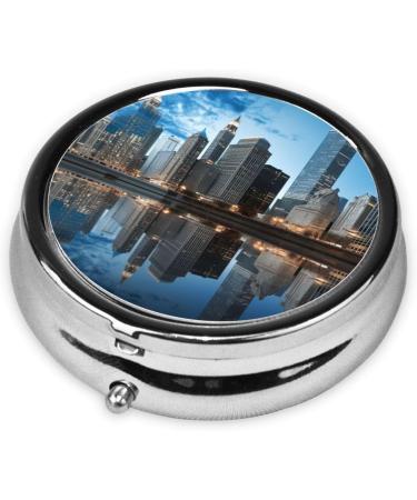 Chicago Reflected Printed Round Pill Box | Portable Travel Medicine Organizer | International Shipping Available - Buy Online on GoSupps.com