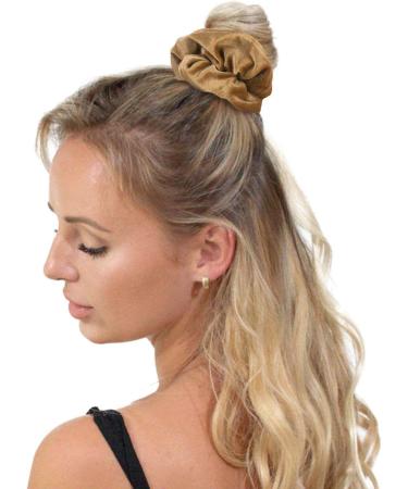 2 PCS Large Premium Hair Velvet Scrunchies in Golden Brown for Women, Girls, and Kids - Buy Online on GoSupps.com