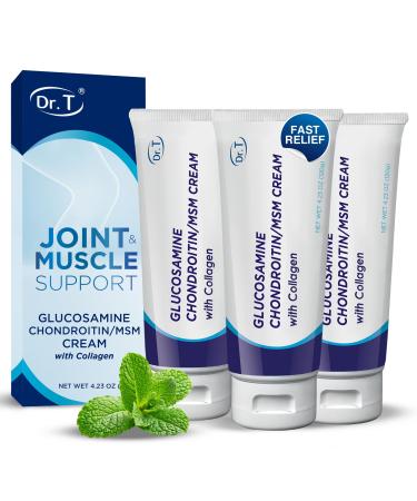 Dr. T Glucosamine Chondroitin Cream - Premium Formula with MSM and Collagen for Joint and Muscle Discomfort - Maintains Joint Strength Flexibility & Muscle Mobility - 4.23 oz / 120g (3 Pack)