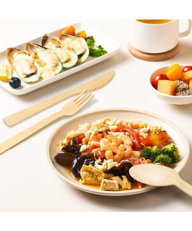 Banbu Bamboo Disposable Cutlery-100PK (6.7" 50 Forks 25 Spoons 25 Knives) Bamboo Spoon Fork Knife Set Disposable for Travel Camping 100% Biodegradable Compostable Renewable Natural Utensils - Buy Online on GoSupps.com