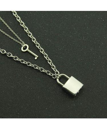 Mumaya Women's Chocker Necklace with Lock Pendant Stainless Steel Chain Necklace Lock Key Pendant Pendant Necklace Couple Padlock Necklace - Buy Online on GoSupps.com