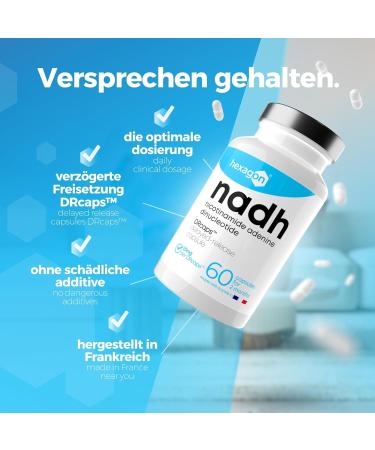NADH 25mg - 60 Vegan Capsules - Delayed Release DRCAPS for Cell Energy & Metabolism - Made in France - International Shipping Available - Buy Online on GoSupps.com