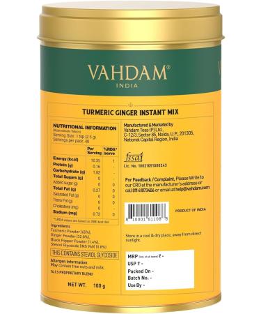 VAHDAM Turmeric Ginger Latte Mix (40 Cups 3.53oz) Caffeine-Free Golden Milk Powder With Curcumin Black Pepper & Ginger | Brew Hot/Iced Tea Or Turmeric Latte - Buy Online on GoSupps.com
