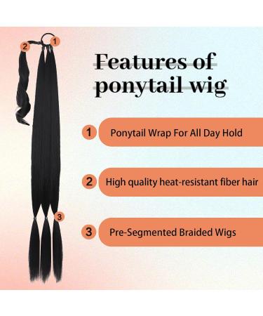 32 Inch Long Braided Ponytail Extension with Hair Tie Black Long Straight Wrap Around Hair Braid Extensions Pony Tail DIY Natural Soft Synthetic Braided Ponytail Hairpiece Wig for Women Daily Wear - Buy Online on GoSupps.com