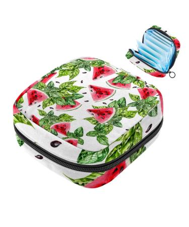 MUOOUM Watercolor Watermelon Leaves Sanitary Napkin Storage Bag Portable Period Bag for Women Teen Girls Menstrual Cup Pouch Nursing Pad Holder Multi-colored 4