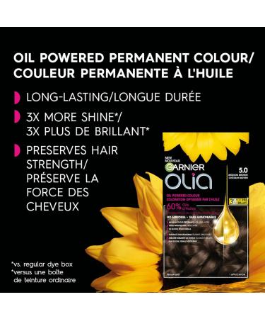 Garnier Olia Permanent Hair Dye Ammonia-Free Hair Color 5.0 Medium Brown Long-Lasting Hair Shine With 60% Oils 1 Application BROWN SHADES 5.0 Medium Brown - Buy Online on GoSupps.com
