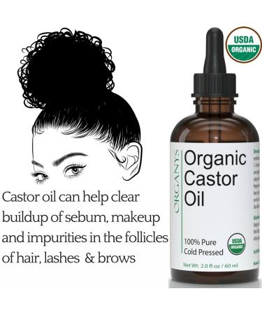 Organys Organic Castor Oil 2oz for Hair, Eyelashes & Eyebrows Growth - Enhances Fuller, Thicker Appearance. Includes Eyeliner & Mascara Brushes - Buy Online on GoSupps.com