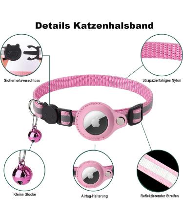 Mouyou AirTag Cat Neck Band - Adjustable reflective collar with bell | Soft nylon tracking collar (22-34cm) - Pink - Buy Online on GoSupps.com