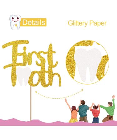 First Tooth Cake Topper Tooth cake topper First Tooth Party Supplies Tooth Party Decorations - Gold & White Glitter - Buy Online on GoSupps.com