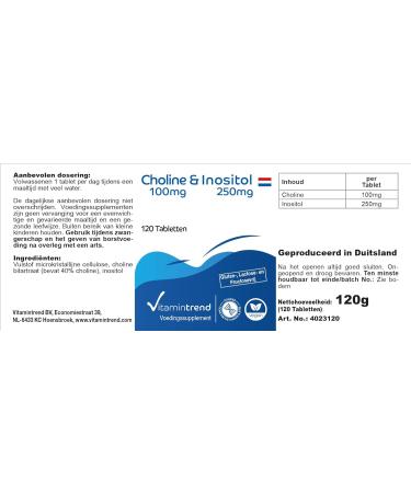 Choline & Inositol - with 100mg of choline and 250mg of inositol - 120 tablets - highly dosed - vegan - bioavailable supplement - Buy Online on GoSupps.com