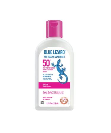BLUE LIZARD Baby Mineral Sunscreen with Zinc Oxide, SPF 50+, Water Resistant, UVA/UVB Protection with Smart Bottle Technology - Fragrance Free, 8.75 oz 8.75 Fl Oz (Pack of 1)