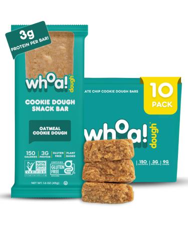 Whoa Dough Edible Cookie Dough Bars- Certified Non-GMO Kosher and Gluten Free Bars - Healthy Snack Foods - Plant Based Snacks Made With Real Ingredients - Oatmeal Cookie Dough - 10 Pack Oatmeal 1.6 Ounce (Pack of 10)