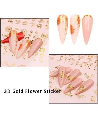 Gold Flowers Nail Stickers Decals - Self-Adhesive 3D Golden Line Supplies for DIY Manicure - Nail Art Decoration for Women and Girls - Buy Online on GoSupps.com
