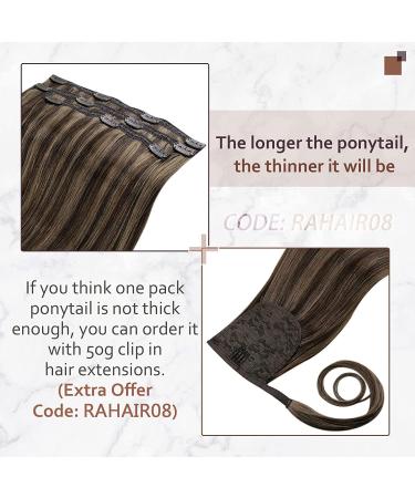 Runature Real Hair Brown Highlights 50cm Ponytail Extensions - Dark Brown & Ash Brown Remy Human Hair #2P8A - 80g Long Straight Braid - Buy Online on GoSupps.com