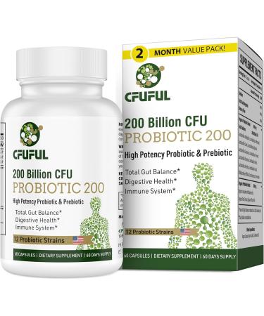 Cfuful 200 Billion CFU Probiotics 200 High potency Probiotics & Prebiotics - 60 Capsule