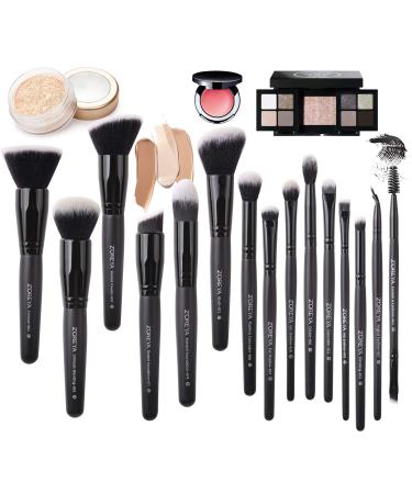 ZOREYA 15Pcs Premium Synthetic Makeup Brush Set for Foundation, Concealers, Powder, Blush - Black - Buy Online on GoSupps.com