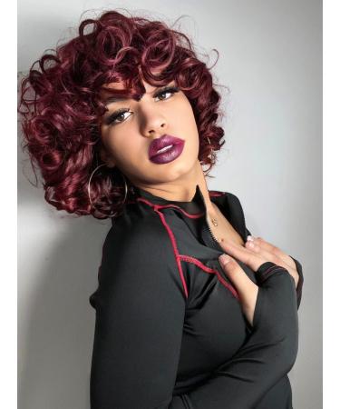 ANNIVIA-X Short Afro Curly Wig with Bangs for Women - Big Bouncy Fluffy Kinky Curly Hair - Buy Online on GoSupps.com
