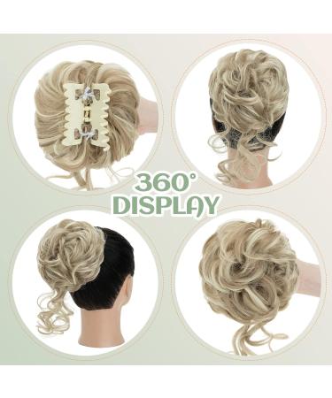 S-Noilite Claw Clip Messy Bun Hair Piece - Sandy Blonde & Bleach Blonde 16P613 | Updo Hair Chignon Curly Wavy Scrunchies for Women - Buy Online on GoSupps.com