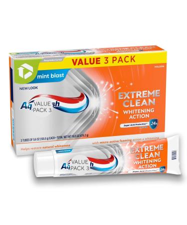 (Pack of 3) Extreme qu Fr sh Clean Whitening Action Fluoride Toothpaste Mint Blast 5.6 oz x 3 (Total- 1.27 Pounds)