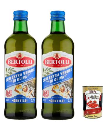 Italian Gourmet E.R. Bertolli Olio Extra Vergine di Oliva "Gentile" 1 Litre - 2 Bottles | Cold Sweet and Fruity Extract 100% European | For Cooking and Salads + Italian Gourmet Polpa