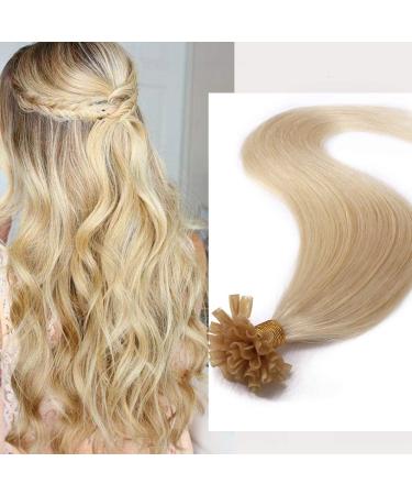 Pre Bonded Hair Extensions Real Human Hair 200S Strands U Tip Hair Extension Keratin Remy Hair Straight Natural Long Nail Full Head (16inch 16inch 100g #613 Bleach Blonde)