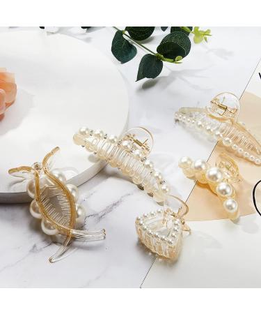 6-Piece Champagne Pearl Hair Claw Clips Set - Retro Non-Slip Barrettes for Women and Girls - Buy Online on GoSupps.com