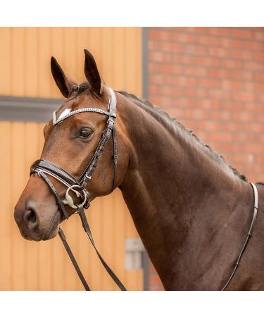 HORZE Grayson Classic Leather Ergonomic Snaffle Dressage Bridle - Black/White Horse - Buy Online on GoSupps.com