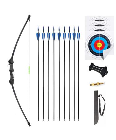 Mxessua 45" Bow and Arrows Set for Teens Recurve Archery Beginner Gift Longbow Kit Includes 9 Arrows, 4 Target Face Paper, Armground,Quiver, Sight 18 Lb for Backyard Sport Game Black
