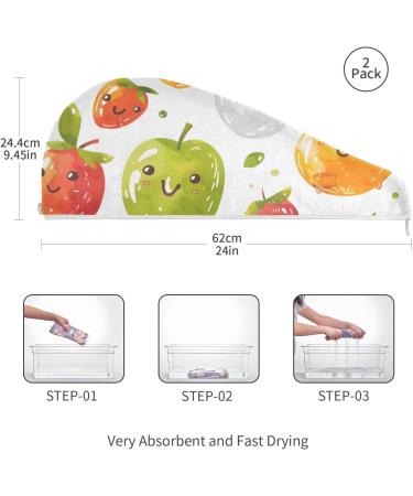 Colorful Fruits Hair Towel 2 Pack | Super Absorbent Quick Dry Hair Turbans for Women & Girls - Buy Online on GoSupps.com