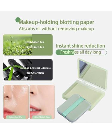 Blotting Paper for Oily Skin - Natural Blotting Paper - Easy use for Perfect Oily Skin Control - Made from Green Tea Extracts+Compact Mirror+Powder Puff - 300 Oil Absorbing Sheets for Face - Buy Online on GoSupps.com