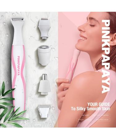 Shop 4-in-1 Electric Razors for Women - Bikini Trimmer Cordless Shaver for Face Legs & Pubic Hair Pink/White - Buy Online on GoSupps.com