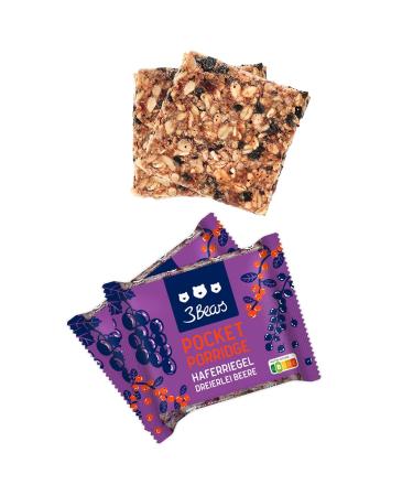 3Bears Pocket Porridge - Three-Sided Berry Vegan Oat Bar | Healthy Low-Calorie Breakfast | 36% Oats 205 Kcal - 16 x 55g - Buy Online on GoSupps.com