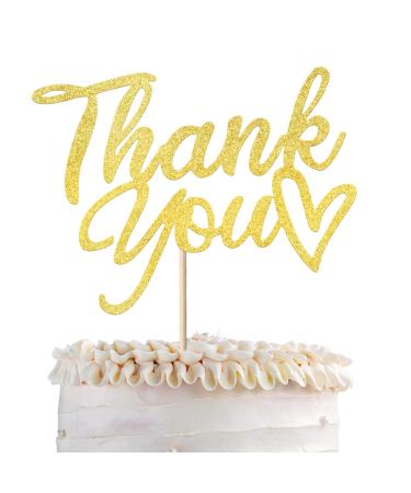 SYKYCTCY 1 Pack Thank You Cake Toppers Glitter Thank You Cake Picks Thanksgiving Day Cupcake Decorations Wedding Anniversary Birthday Party Supplies Gold Style-02-gold